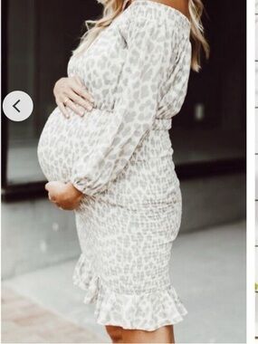 NWT- BAE The Label Off-Shoulder Maternity Dress in Light Leopard Print. Size S